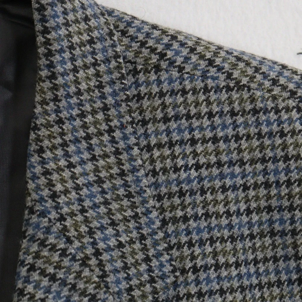 Brooks Brothers Sport Coat Houndstooth Check Blazer Blue Brown Tweed Wool Sz 48R